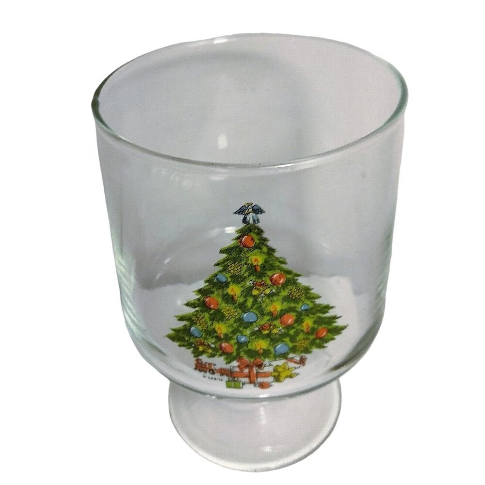 Sabin Clear Christmas Tree Candy Dish Goblet vase Candle Holder 6 inch Signed